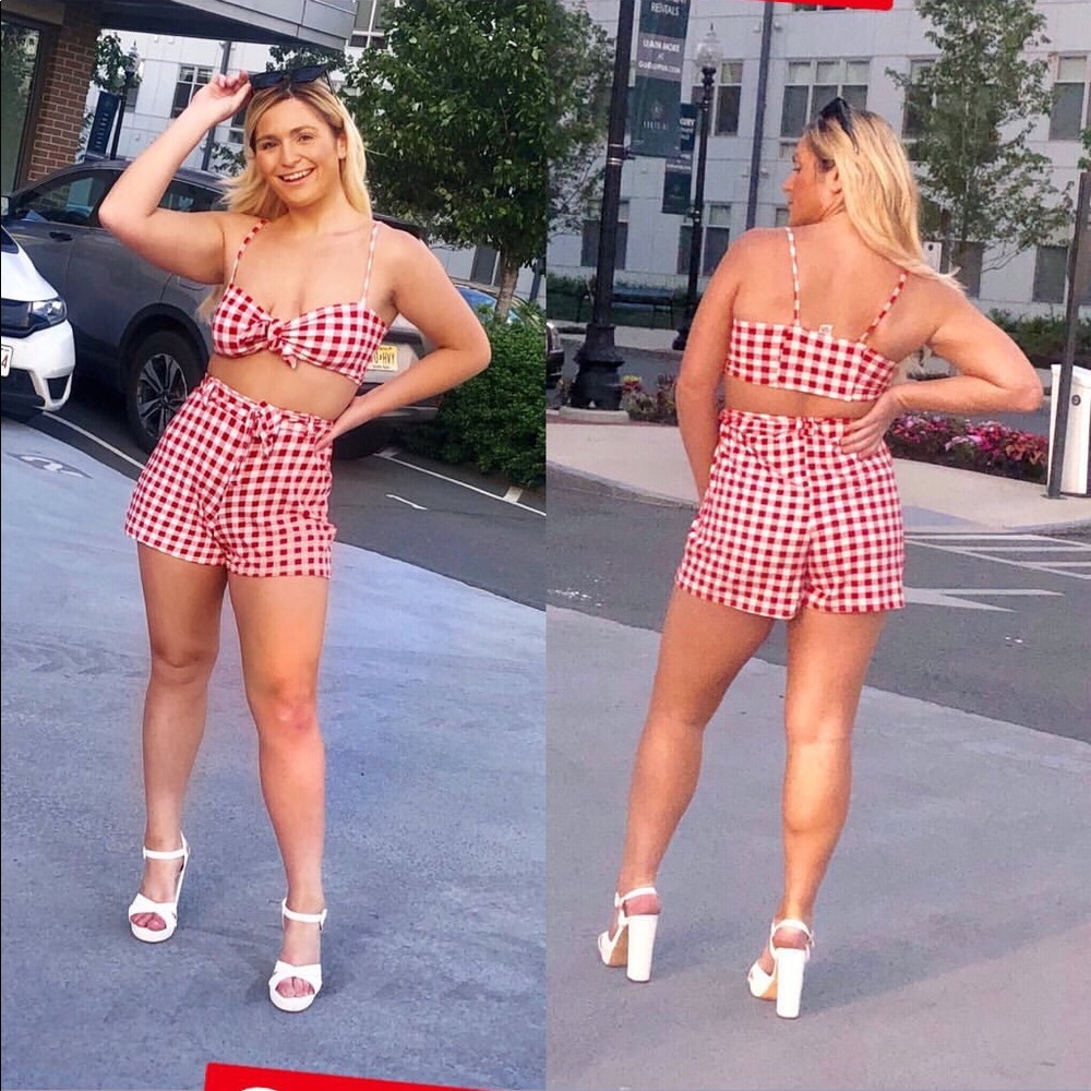 Mauve Pink Gingham Top And Short Set! - Picture 2 of 3